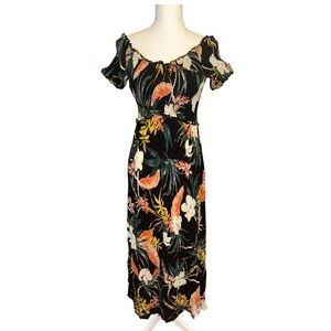 Patrons of Peace Black Floral Tropical Off-Shoulder Maxi Dress